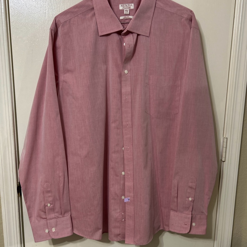 Merona Men’s Pink Dress Shirt XXL Classic Fit Long Sleeve